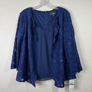 Alex Evenings Blue Lace Blouse
